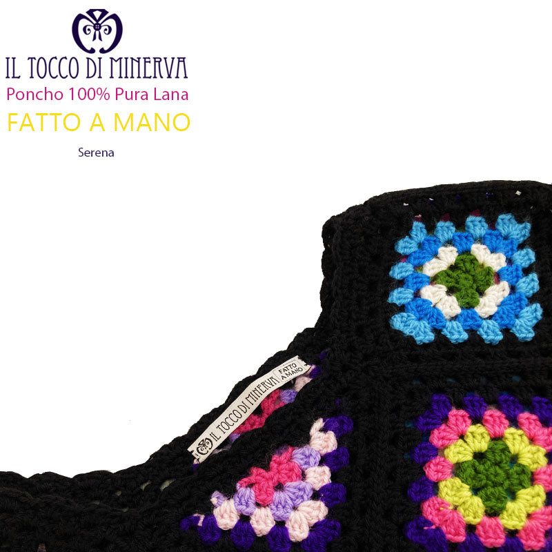 Poncho in pura lana uncinetto multicolore Serena - Fatto a Mano - Il Tocco di Minerva