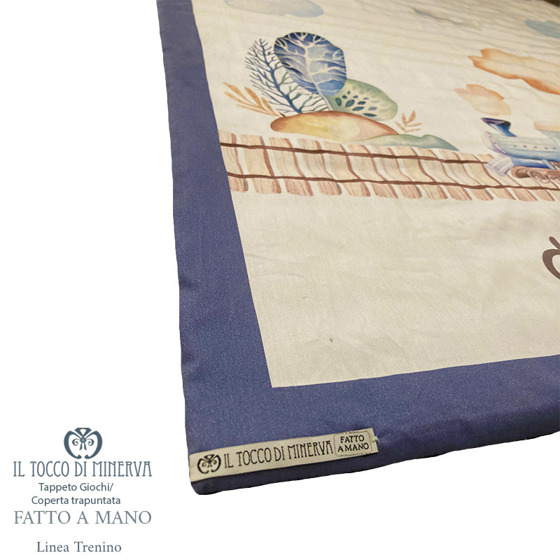 Coperta Mesi neonato Trapuntata Linea Trenino - Fatto a Mano - Il Tocco di Minerva