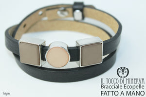 Bracciale unisex ecopelle nero con charms componibile Teigen Realizzato a mano Handmade - Il Tocco di Minerva