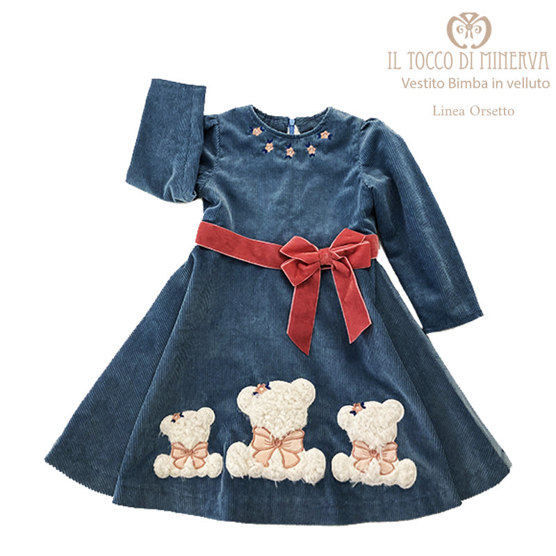 Vestito in velluto Bambina Linea Orsetto - Fatto a mano - Il Tocco di Minerva
