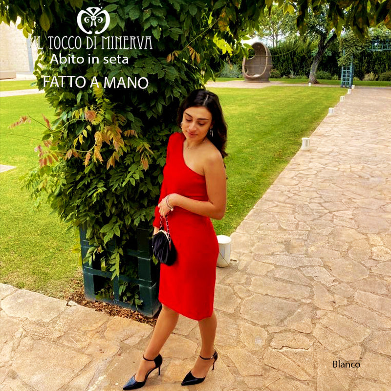 Abito in seta rosso monospalla Blanco - Fatto a mano - Il Tocco di Minerva