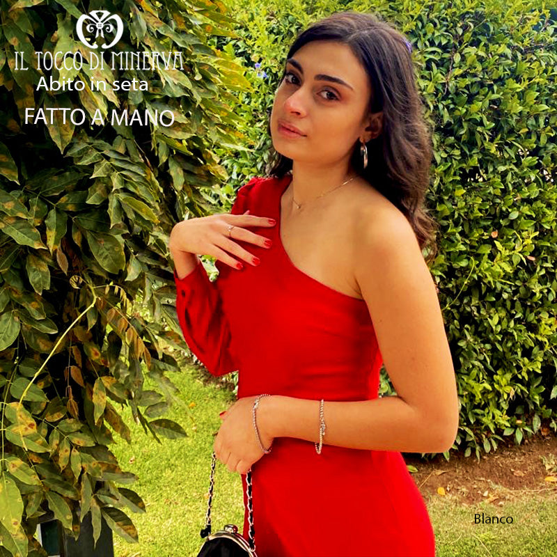 Abito in seta rosso monospalla Blanco - Fatto a mano - Il Tocco di Minerva