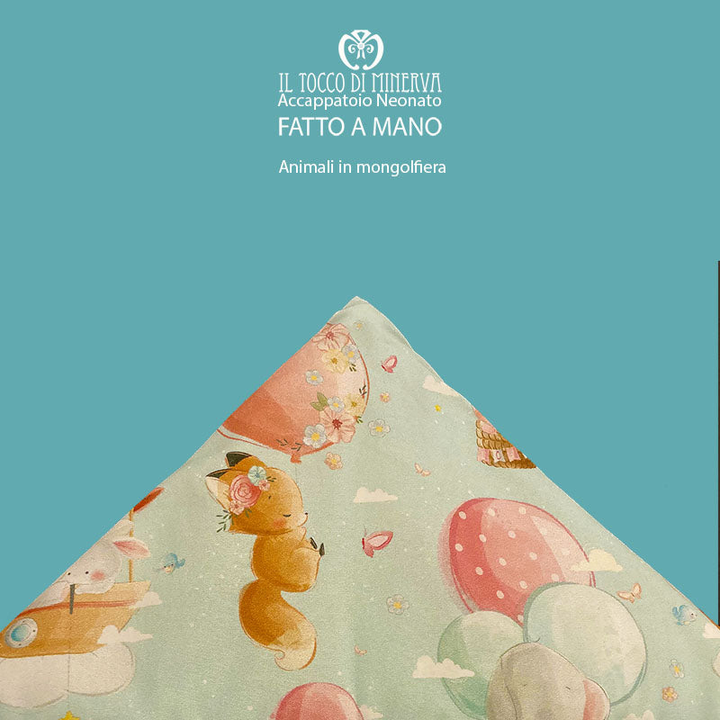 Accappatoio Bamboo bianco neonato animali in mongolfiera - Fatto a Mano - Il Tocco di Minerva