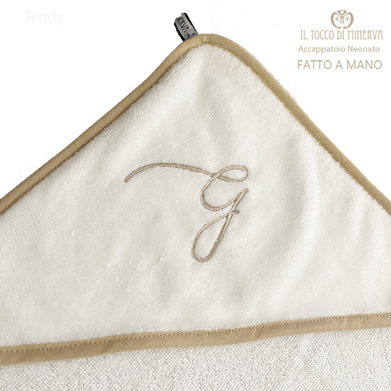 Accappatoio Bamboo bianco ricamo iniziali Teddy - Fatto a Mano