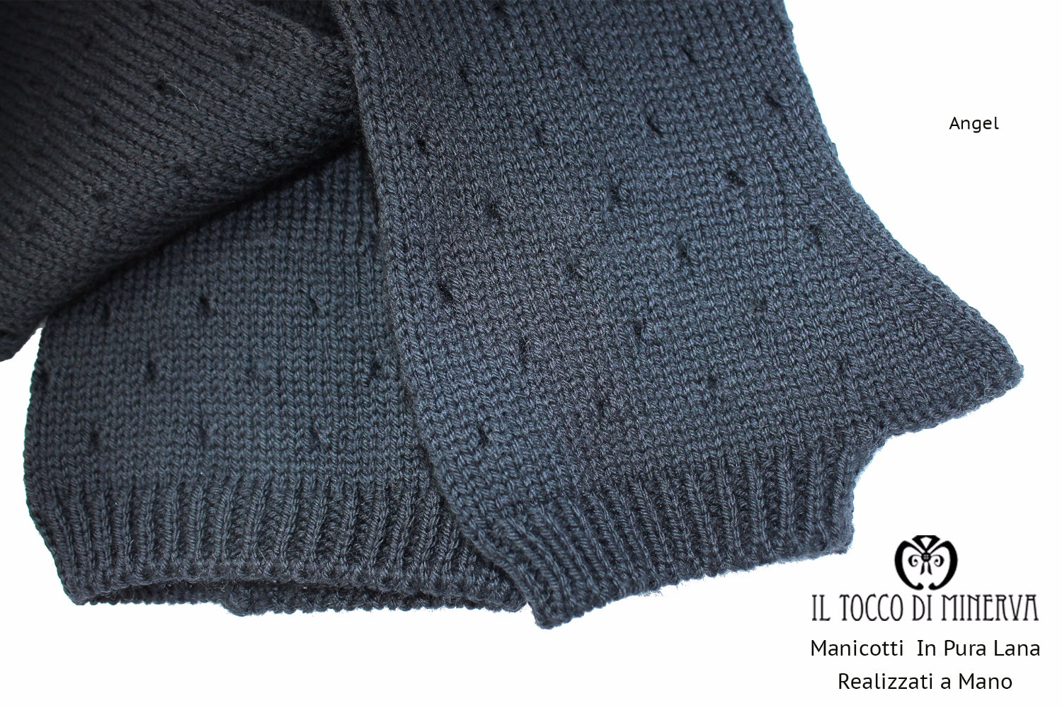 Manicotti neri in Pura Lana Angel - realizzati a mano – HandMade - Il Tocco di Minerva