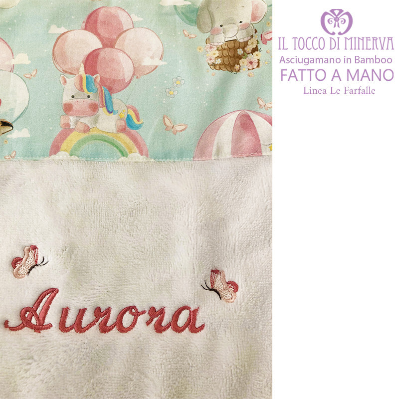 Asciugamano in bamboo bambina Linea Le farfalle Personalizzato - Fatto a mano - Il Tocco di Minerva