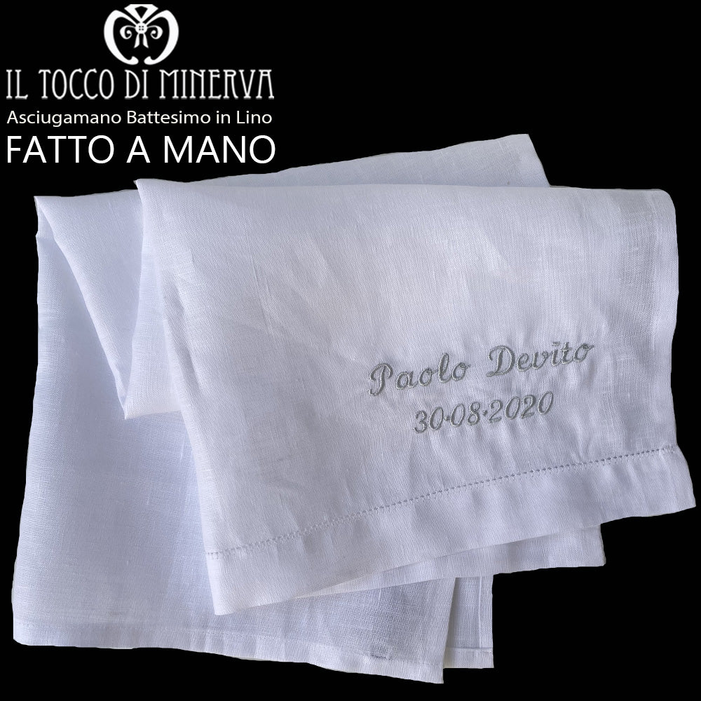 Asciugamano neonato/a lino personalizzabile  Realizzato a mano - Handmade - Il Tocco di Minerva