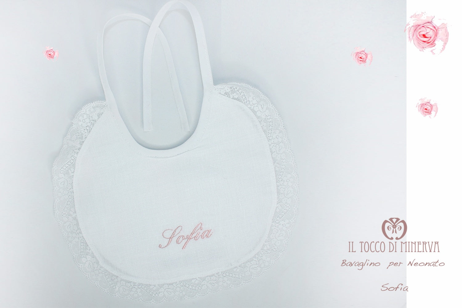 Bavetta neonata in lino personalizzabile Sofia - Realizzato a mano - Il Tocco di Minerva