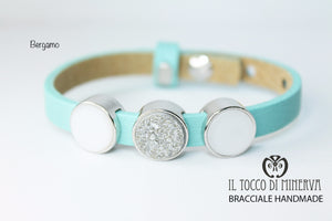 Bracciale unisex in pelle verde tiffany con charms componibile Bergamo Realizzato a mano Handmade - Il Tocco di Minerva