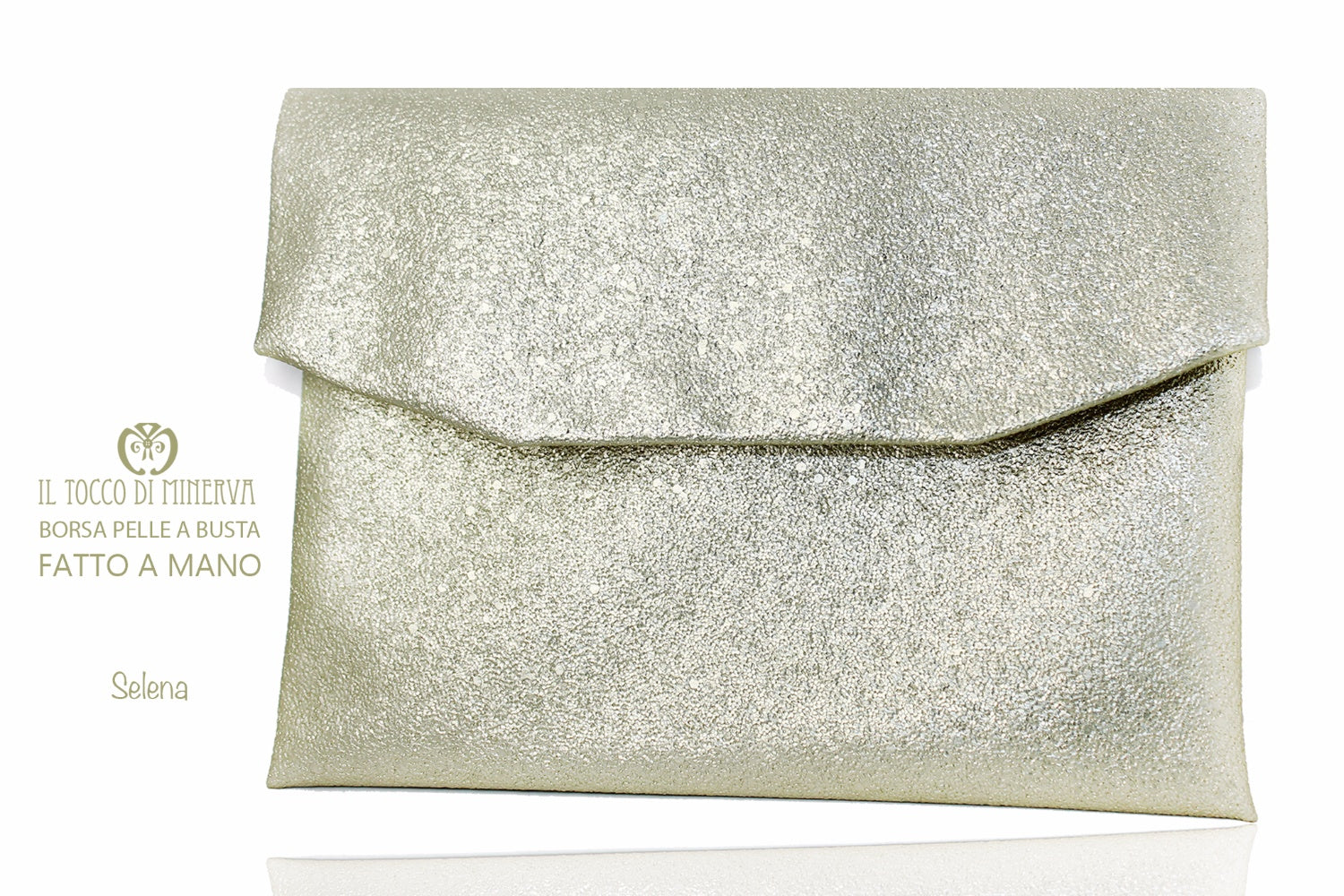 Borsa Pochette Ecopelle platino Selene – Realizzata a mano - Il Tocco di Minerva