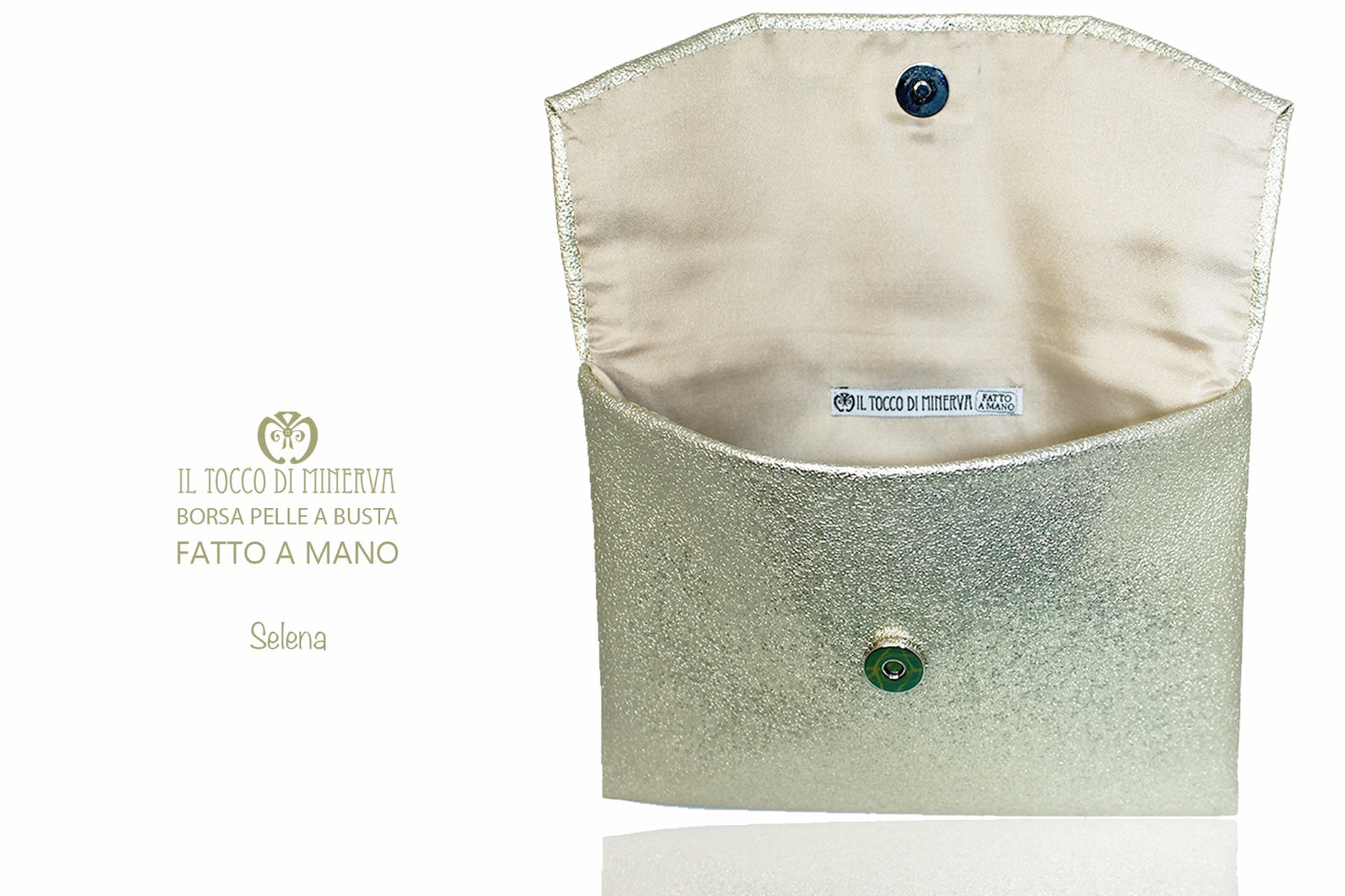 Borsa Pochette Ecopelle platino Selene – Realizzata a mano - Il Tocco di Minerva