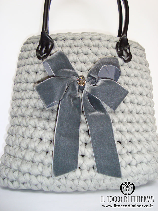 Borsa Grigia in Fettuccia Rita Lavorata a Mano - Handmade - Il Tocco di Minerva