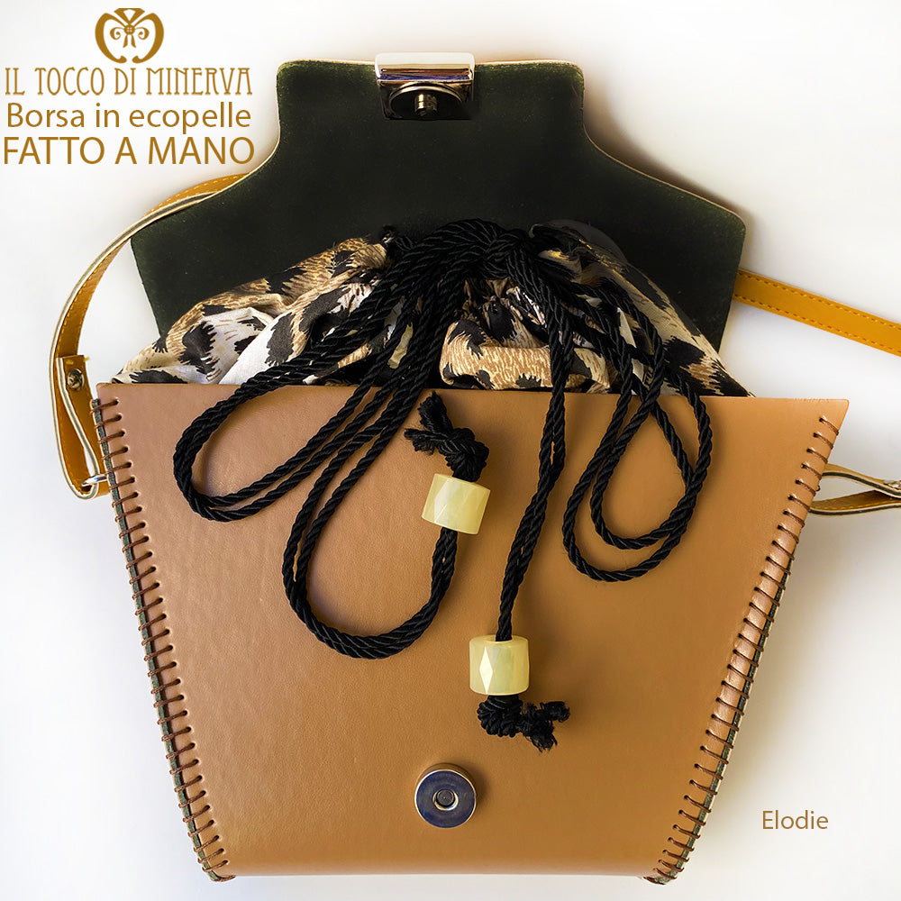 Borsa Ecopelle con tracolla color cuoio Elodie - Realizzata a mano - Il Tocco di Minerva