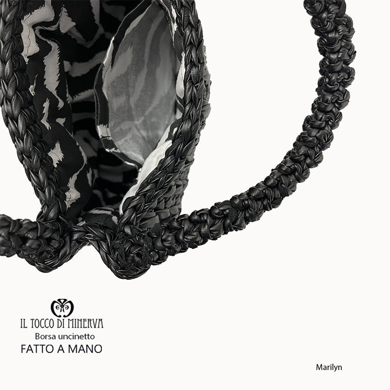 Borsa uncinetto in ecopelle Marilyn nero- Fatto a mano