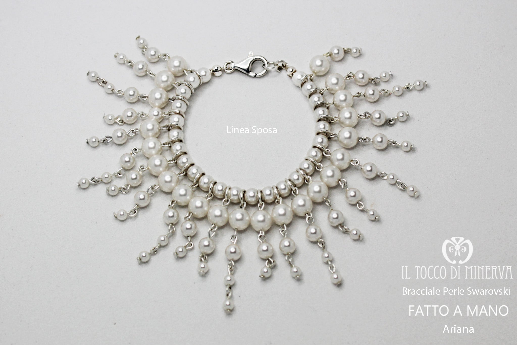 Bracciale Perle Swarovski Ariana Bianco seta Linea Sposa - Realizzato a mano - Il Tocco di Minerva