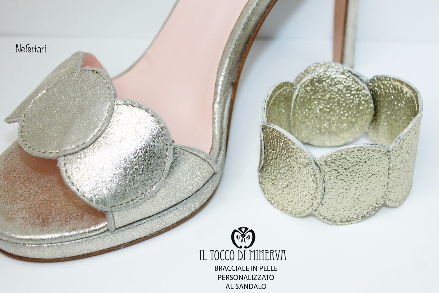 Bracciale personalizzato in pelle platino Nefertari – Realizzato a mano – Handmade - Il Tocco di Minerva