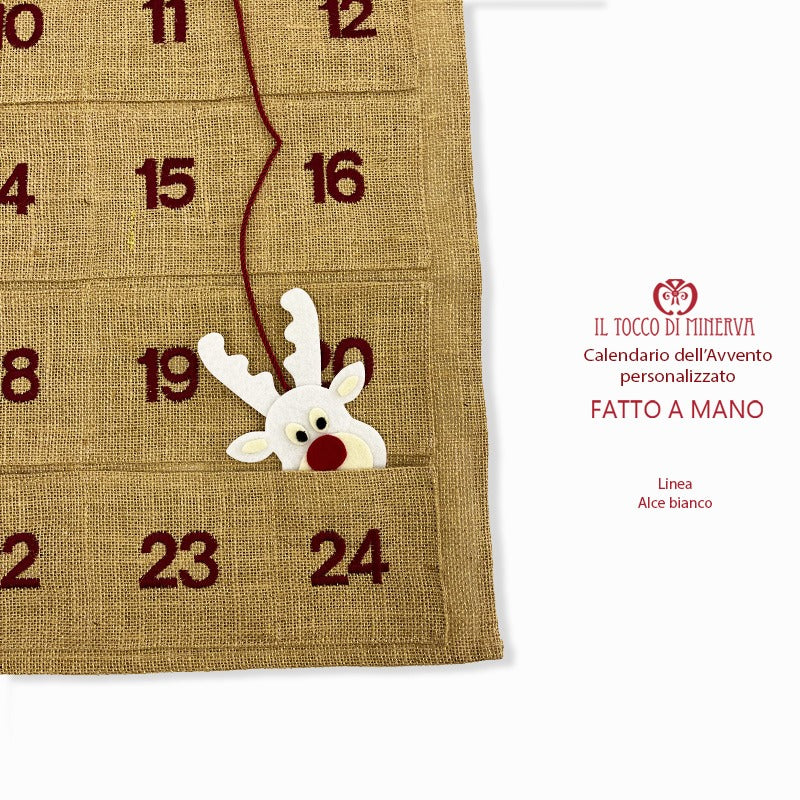 Calendario dell'Avvento Personalizzato Linea alce bianco - Fatto a Mano - Il Tocco di Minerva