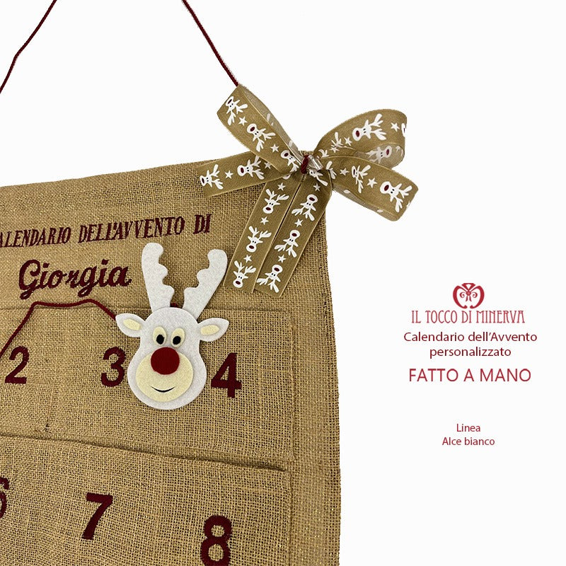Calendario dell'Avvento Personalizzato Linea alce bianco - Fatto a Mano - Il Tocco di Minerva