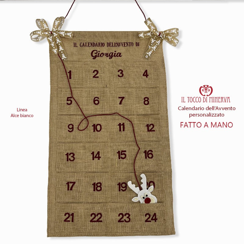 Calendario dell'Avvento Personalizzato Linea alce bianco - Fatto a Mano - Il Tocco di Minerva