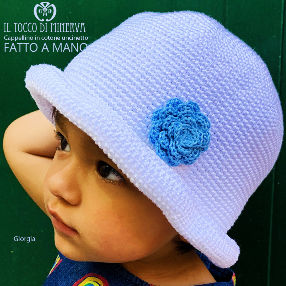 Cappello Bimba Cotone bianco Giorgia Realizzato a Mano - Il Tocco di Minerva