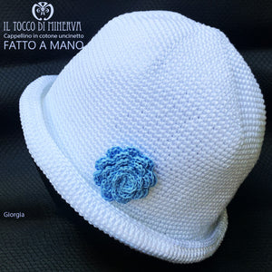 Cappello Bimba Cotone bianco Giorgia Realizzato a Mano - Il Tocco di Minerva
