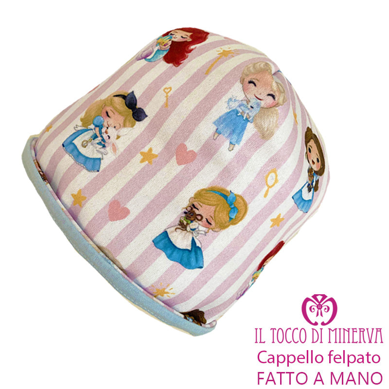 Cappello reversibile felpato da bambina linea le principesse - Fatto a Mano - Il Tocco di Minerva