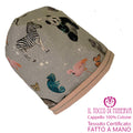Cappello reversibile felpato da bambina linea animali fondo grigio - Fatto a Mano - Il Tocco di Minerva