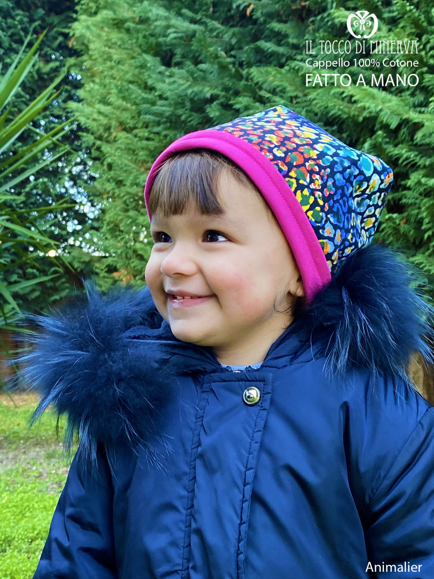 Cappello reversibile bambina100% cotone Animalier - Fatto a Mano - Il Tocco di Minerva