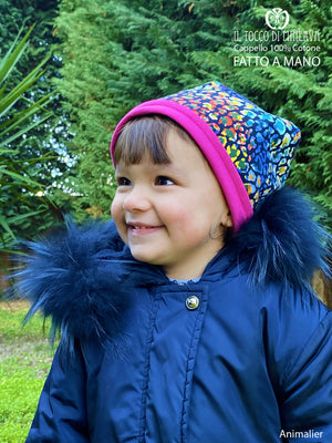 Cappello reversibile bambina100% cotone Animalier - Fatto a Mano - Il Tocco di Minerva