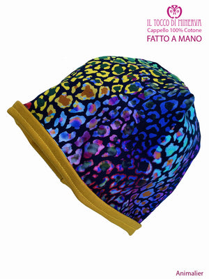Cappello reversibile bambina100% cotone Animalier - Fatto a Mano - Il Tocco di Minerva