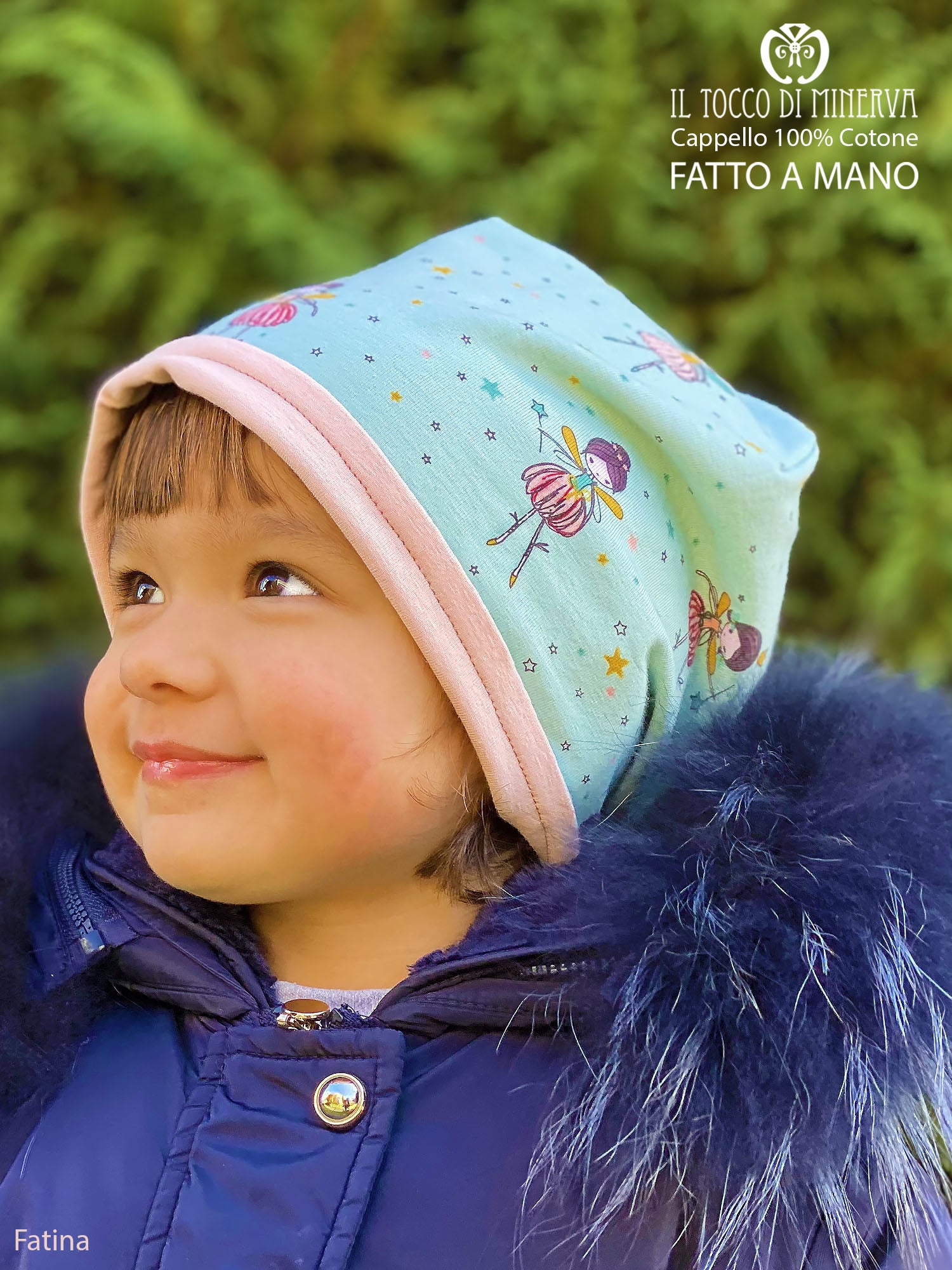 Cappello reversibile bambina 100% cotone fatina - Fatto a Mano - Il Tocco di Minerva