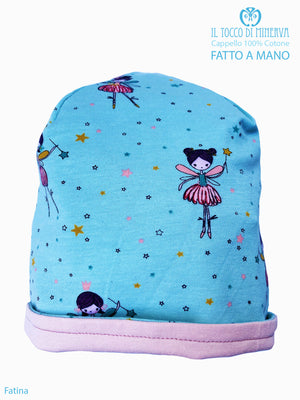 Cappello reversibile bambina 100% cotone fatina - Fatto a Mano - Il Tocco di Minerva