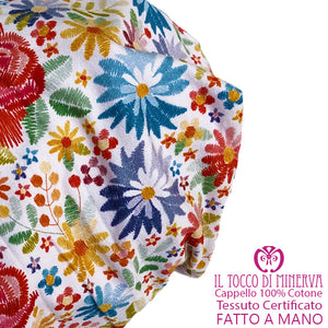 Cappello reversibile bambina100% cotone Fiori - Fatto a Mano - Il Tocco di Minerva