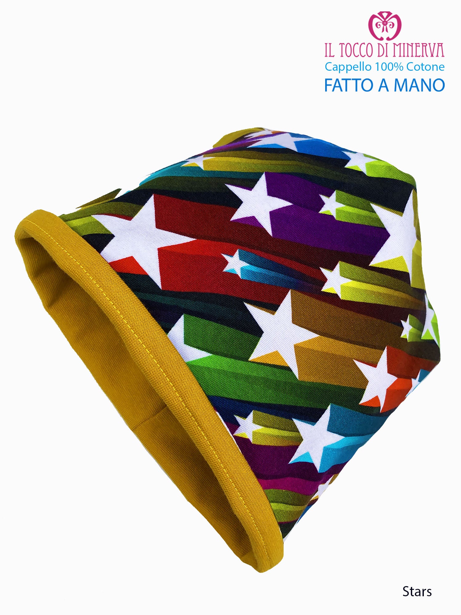 Cappello reversibile bambina 100% cotone stars - Fatto a Mano - Il Tocco di Minerva