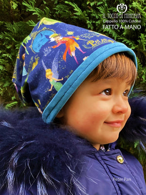 Cappello reversibile unisex 100% cotone Peter Pan blu - Fatto a Mano - Il Tocco di Minerva