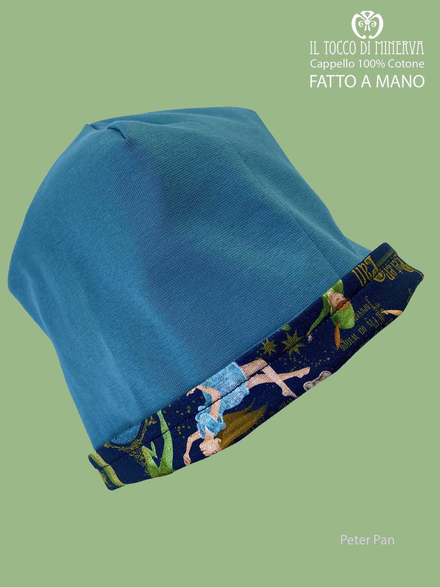 Cappello reversibile unisex 100% cotone Peter Pan blu - Fatto a Mano - Il Tocco di Minerva