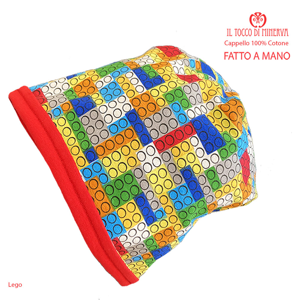 Cappello reversibile bambino100% cotone lego - Fatto a Mano - Il Tocco di Minerva