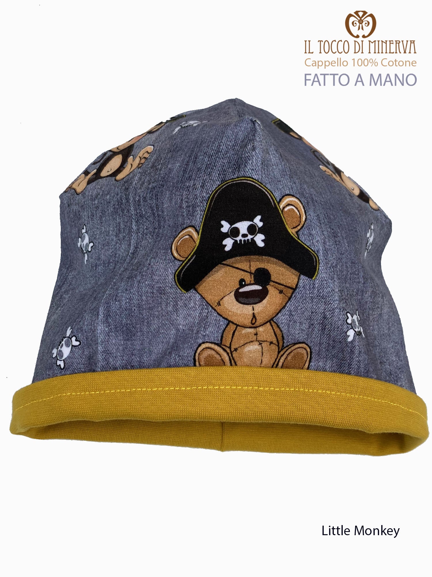 Cappello reversibile bambino 100% cotone Little Monkey - Fatto a Mano - Il Tocco di Minerva