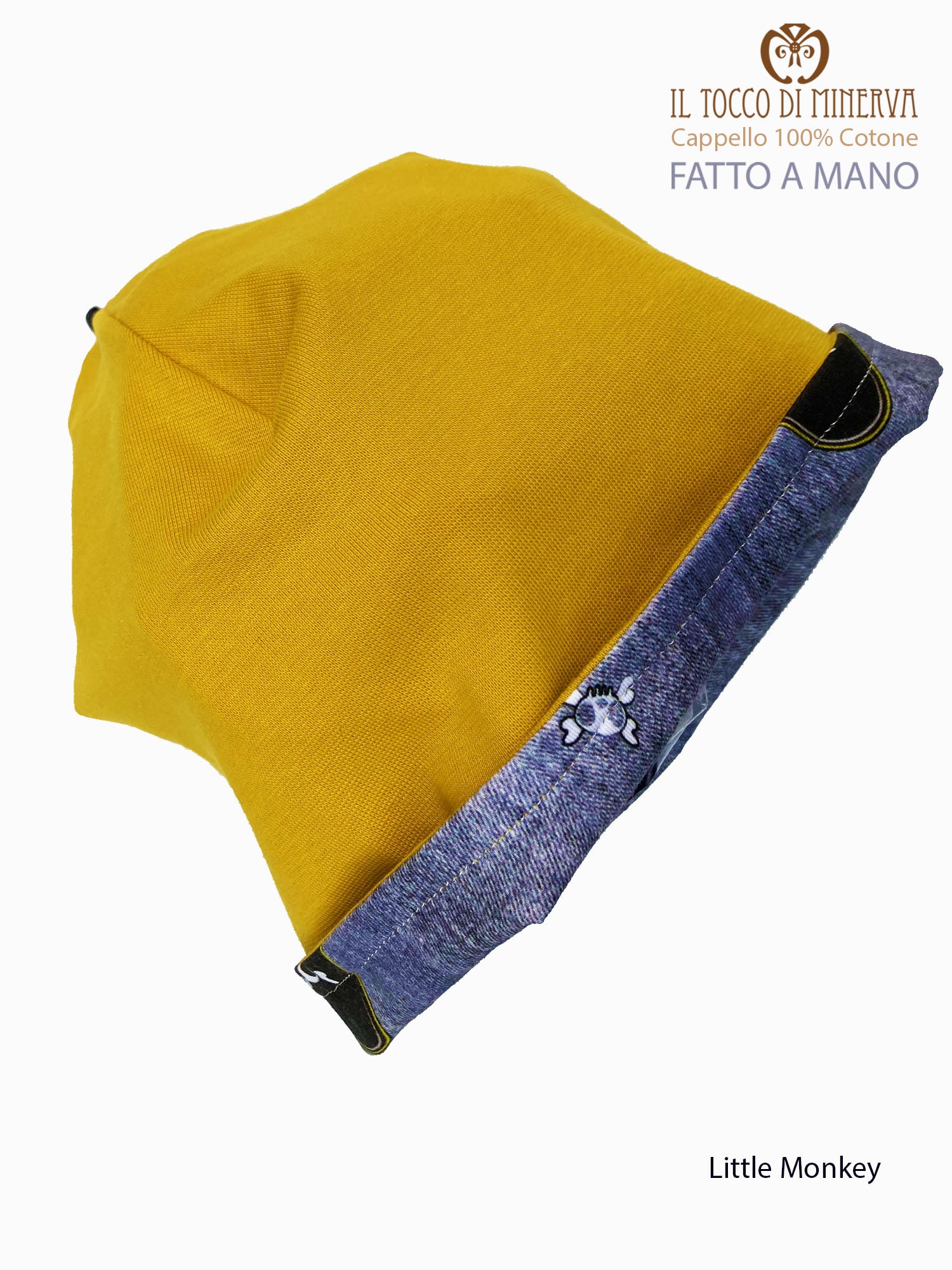 Cappello reversibile bambino 100% cotone Little Monkey - Fatto a Mano - Il Tocco di Minerva