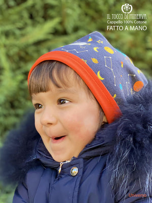 Cappello reversibile bambino 100% cotone universo - Fatto a Mano - Il Tocco di Minerva