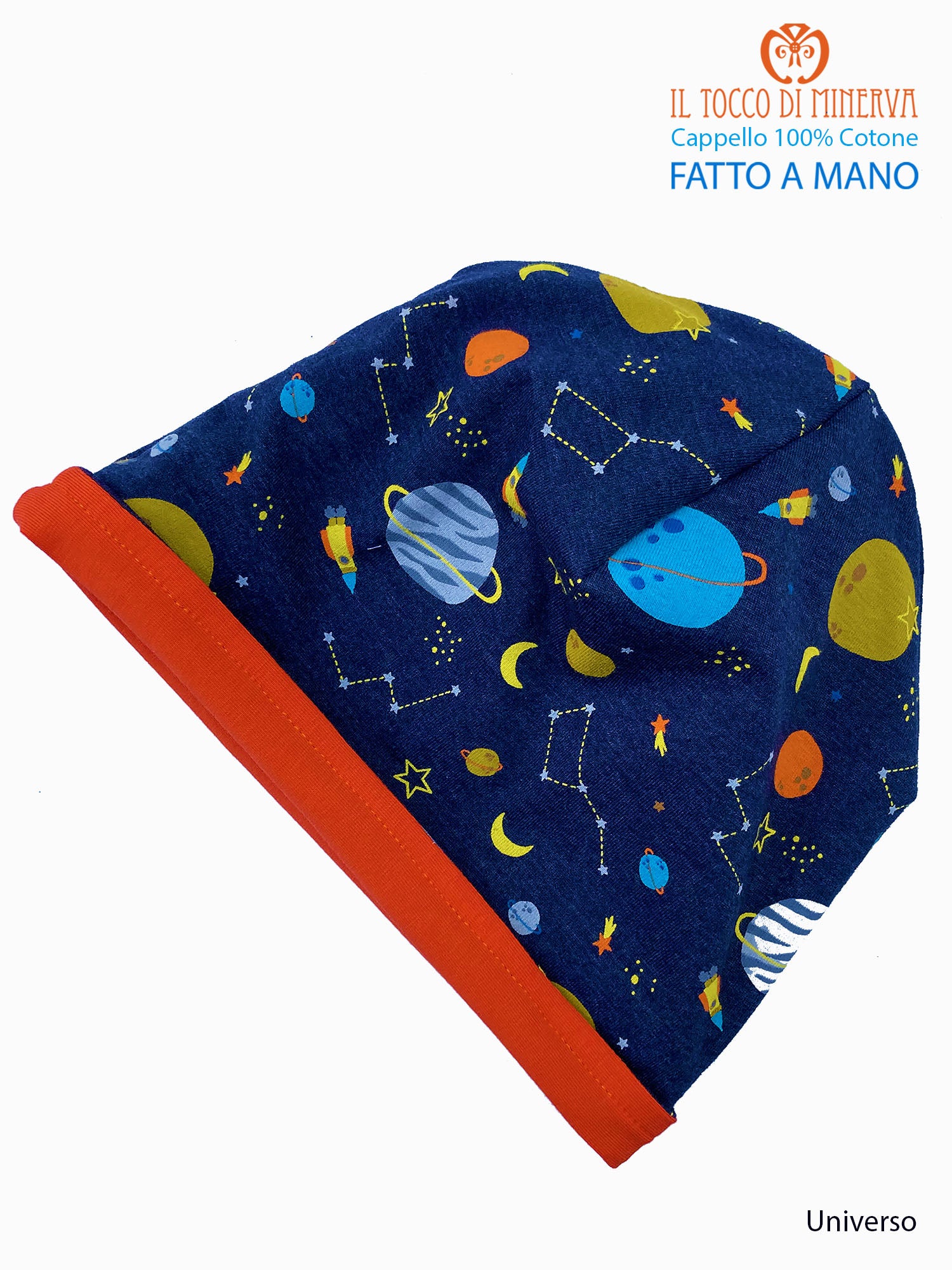 Cappello reversibile bambino 100% cotone universo - Fatto a Mano - Il Tocco di Minerva