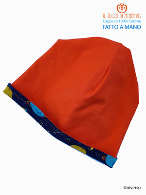Cappello reversibile bambino 100% cotone universo - Fatto a Mano - Il Tocco di Minerva