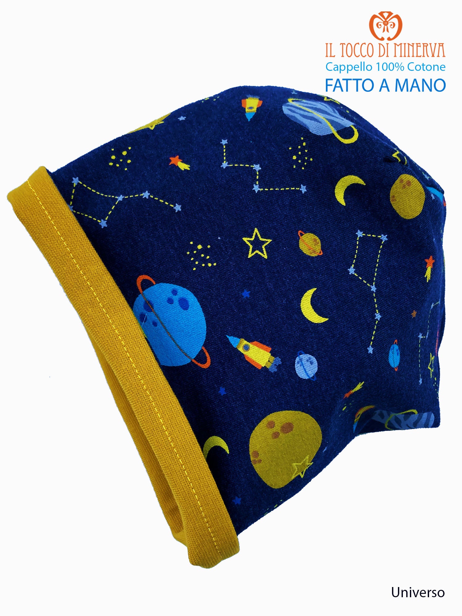 Cappello reversibile bambino 100% cotone universo - Fatto a Mano - Il Tocco di Minerva