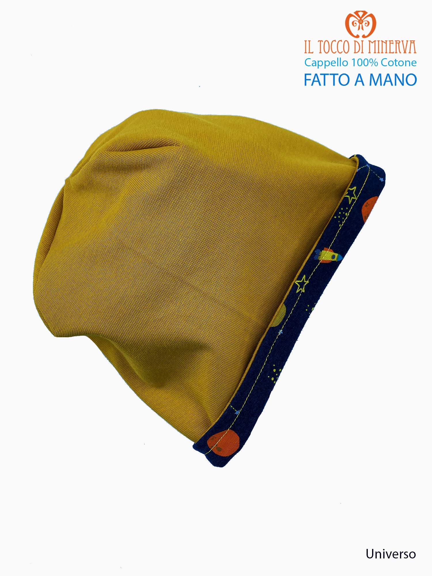 Cappello reversibile bambino 100% cotone universo - Fatto a Mano - Il Tocco di Minerva