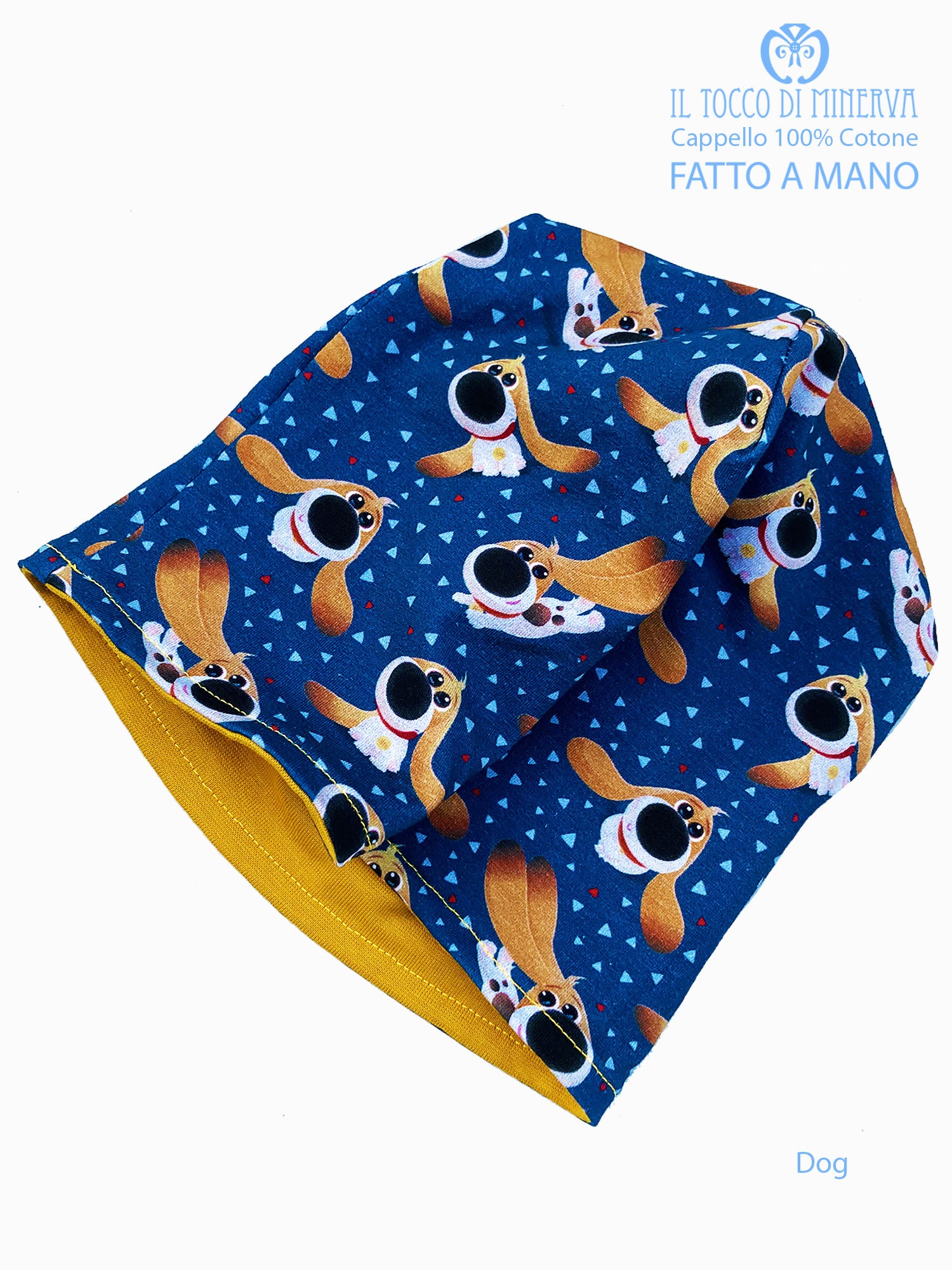 Cappello reversibile unisex bambino bambina 100% cotone dog - Fatto a Mano - Il Tocco di Minerva