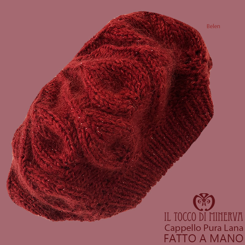 Cappello basco donna bordeaux in lana e mohair Belen - Fatto a Mano - Il Tocco di Minerva