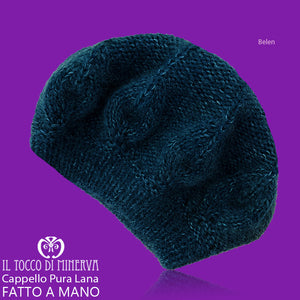Cappello donna petrolio in lana e mohair Belen -  Fatto a Mano - Il Tocco di Minerva