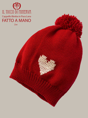 Cappello bimba pura lana rosso bianco zoe - Realizzato a Mano - Il Tocco di Minerva