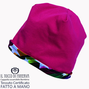 Cappello reversibile bambina 100% cotone stars - Fatto a Mano - Il Tocco di Minerva