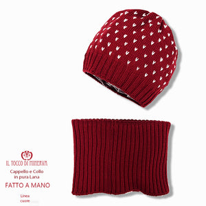 Cappello  e collo in pura lana linea cuore bordeaux - fatto a mano - Il Tocco di Minerva